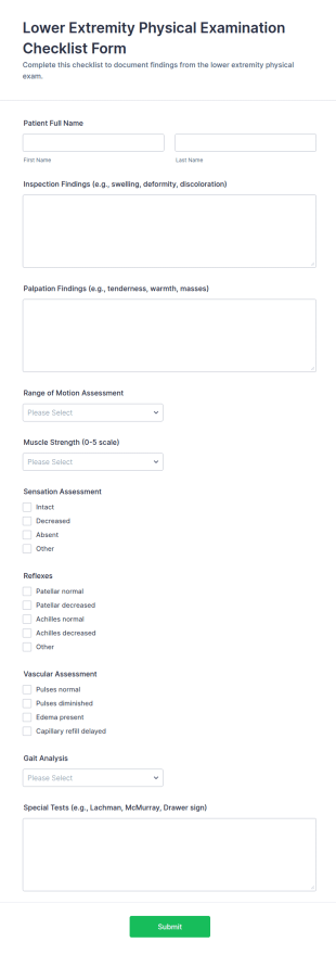 Lower Extremity Physical Examination Checklist Form Template