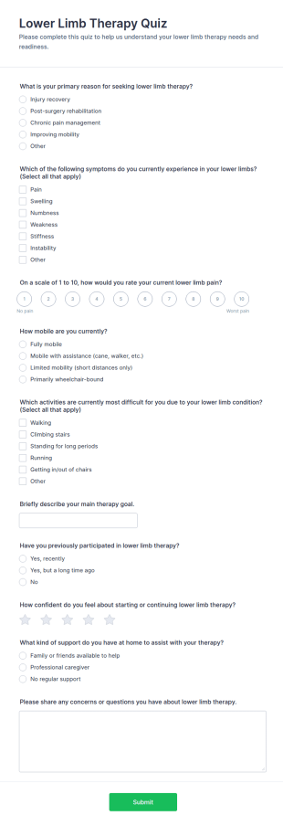 Lower Limb Therapy Quiz Form Template
