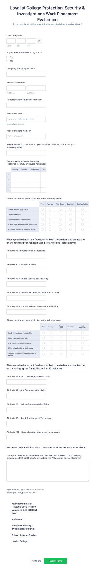 Placement Host Assessment Form Template