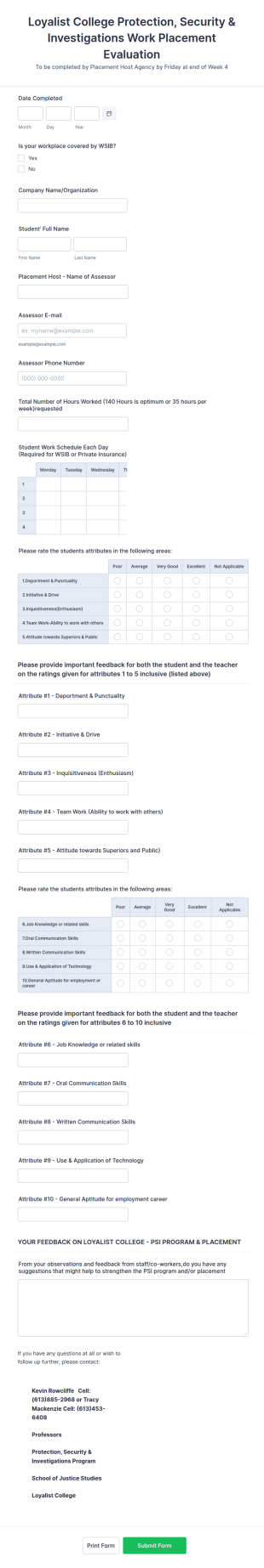 Placement Host Assessment Form Template