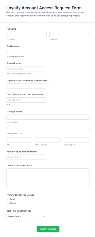 Loyalty Account Access Request Form Template