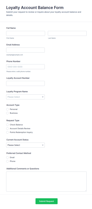 Loyalty Account Balance Form Template