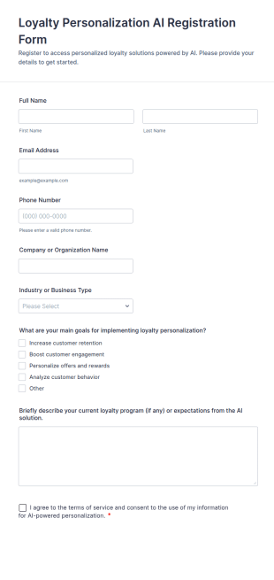 Loyalty Personalization AI Registration Form Template