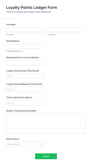 Loyalty Points Ledger Form Template