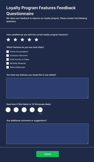 Loyalty Program Features Feedback Questionnaire Form Template