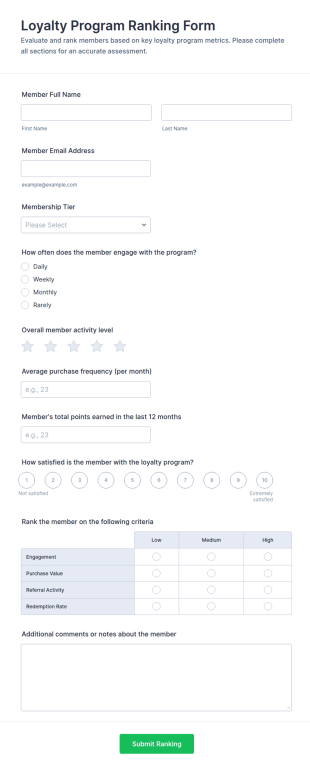 Loyalty Program Ranking Form Template