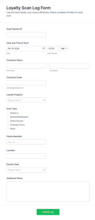 Loyalty Scan Log Form Template