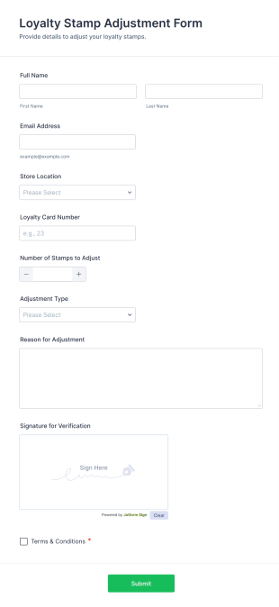 Loyalty Stamp Adjustment Form Template