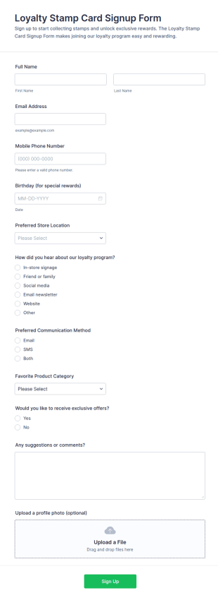 Loyalty Stamp Card Signup Form Template