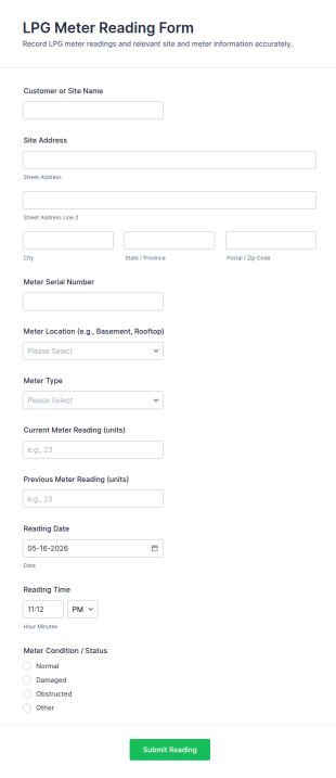 LPG Meter Reading Form Template