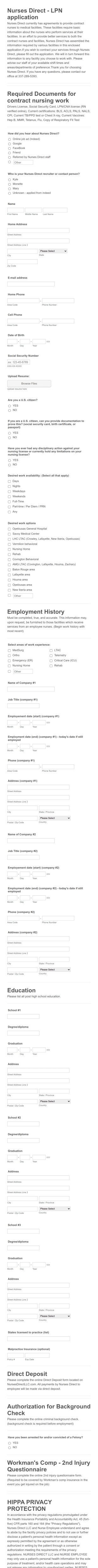 LPN Application Form Template