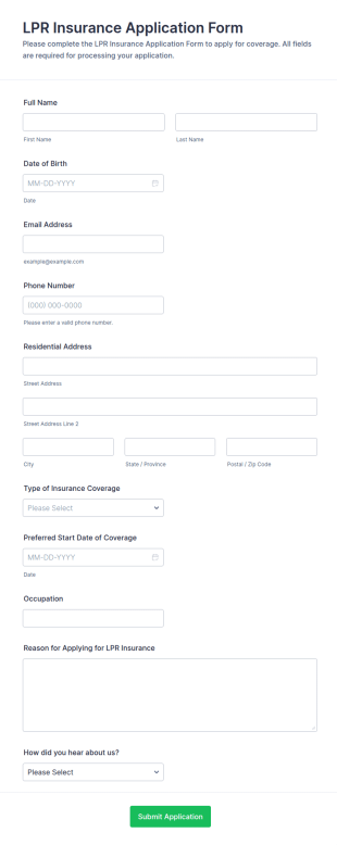 LPR Insurance Application Form Template