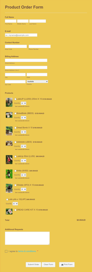 LSA Product Order Form Template