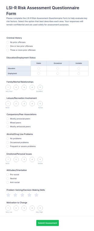 LSI R Risk Assessment Questionnaire Form Template