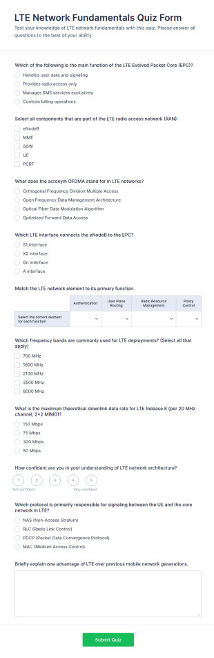 LTE Network Fundamentals Quiz Form Template