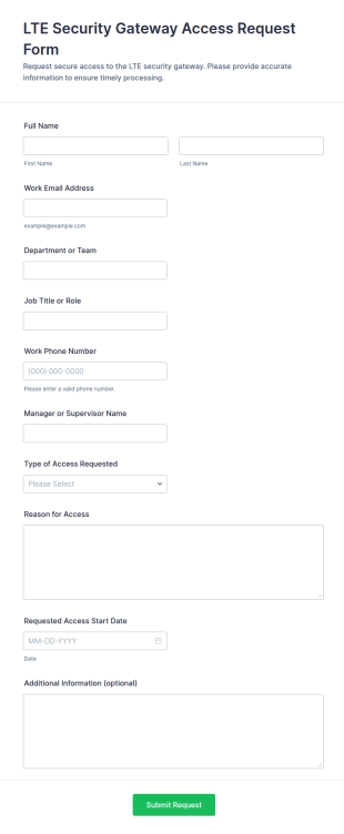 LTE Security Gateway Access Request Form Template