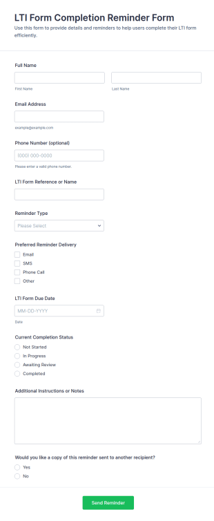 LTI Form Completion Reminder Form
