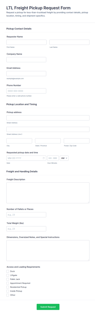 LTL Freight Pickup Request Form Template