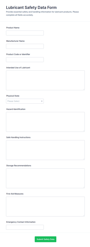 Lubricant Safety Data Form Template