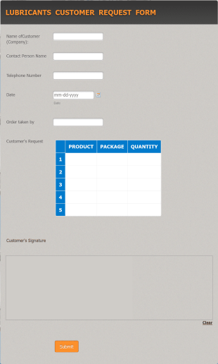 Lubricants  Customer  Request  Form Form Template