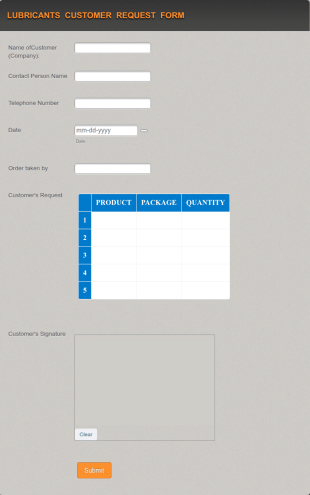 Lubricants Customer Request Form Template