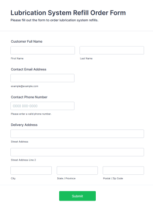 Lubrication System Refill Order Form Template