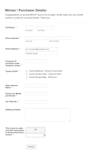 Lucky Draw Winner Profile Form Template