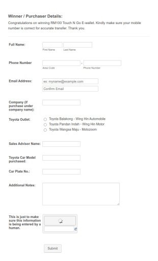 Lucky Draw Winner Profile Form Template