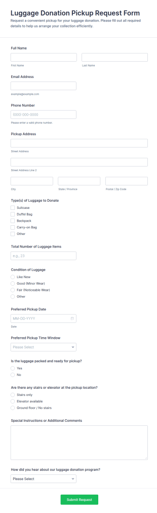 Luggage Donation Pickup Request Form Template