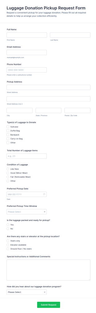 Luggage Donation Pickup Request Form Template