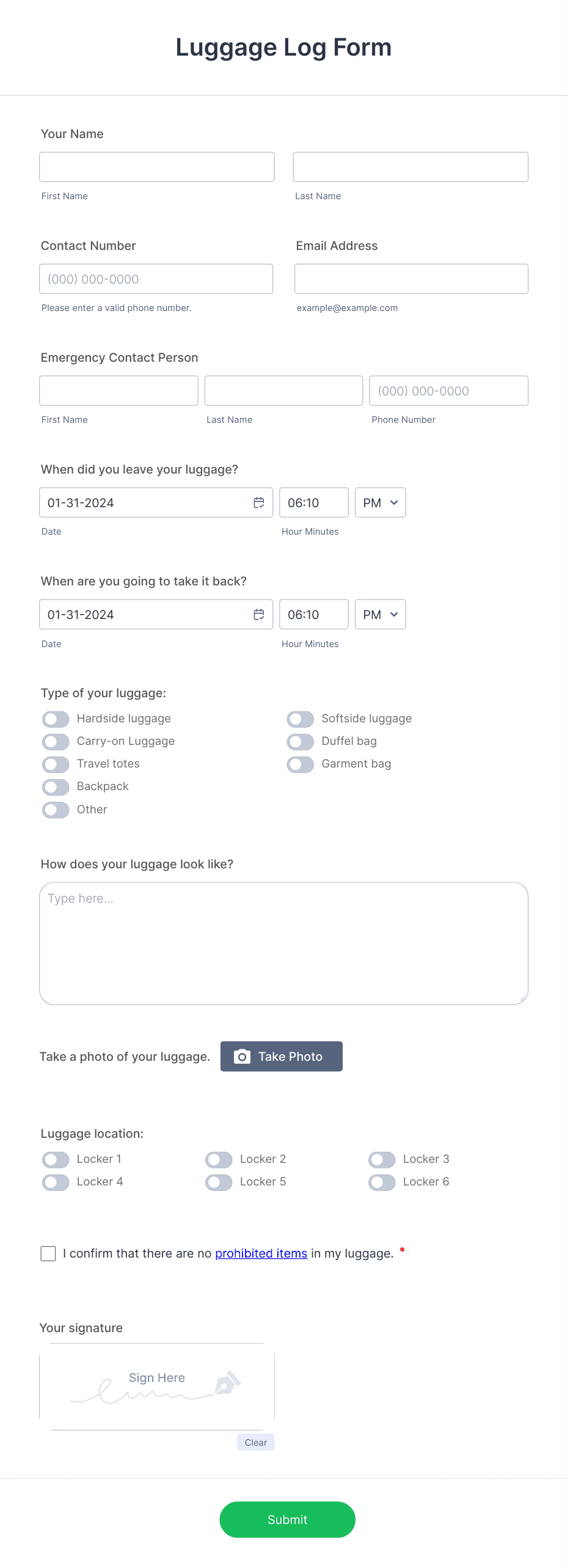 Luggage Log Form Template | Jotform