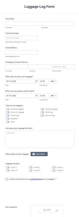 Luggage Log Form Template