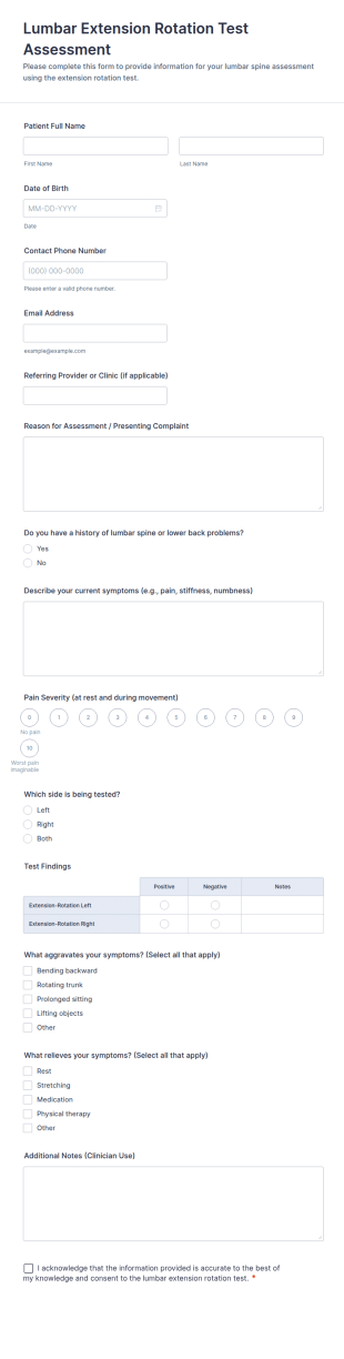 Lumbar Extension Rotation Test Assessment Form Template