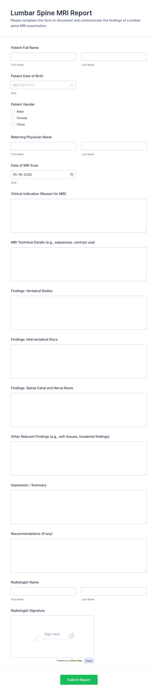 Lumbar Spine MRI Report Form Template