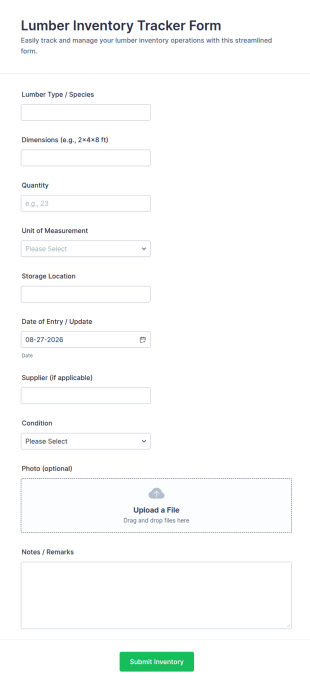 Lumber Inventory Tracker Form Template