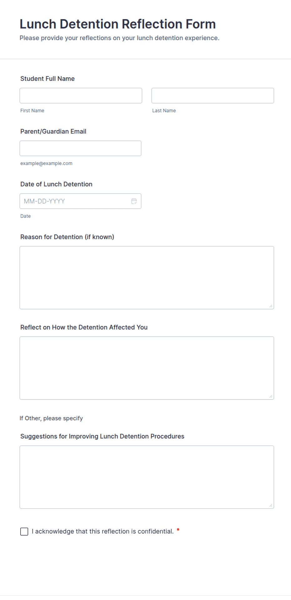Lunch Detention Reflection Form Template | Jotform