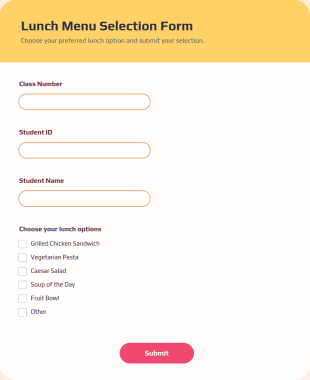 Lunch Menu Selection Form Template