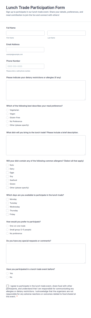 Lunch Trade Participation Form Template