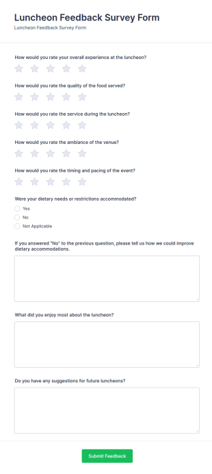 Luncheon Feedback Survey Form Template