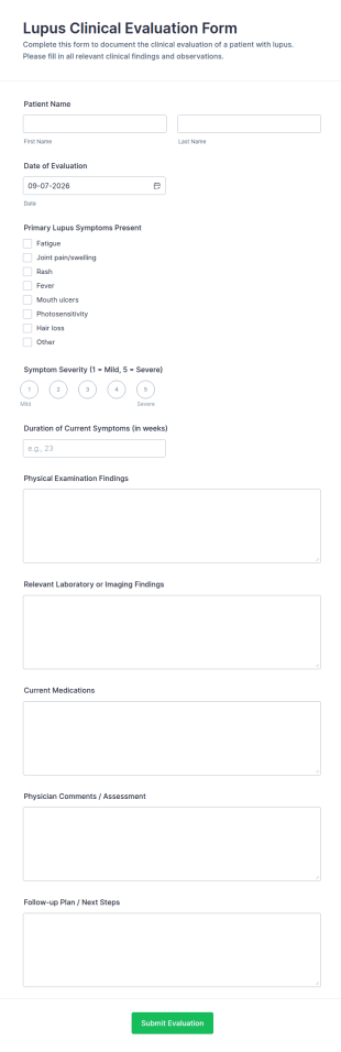 Lupus Clinical Evaluation Form Template