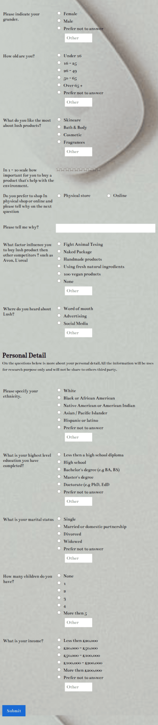 Lush Survey Form Template