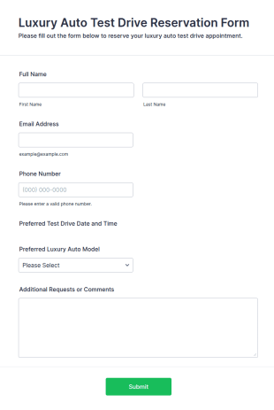 Luxury Auto Test Drive Reservation Form Template