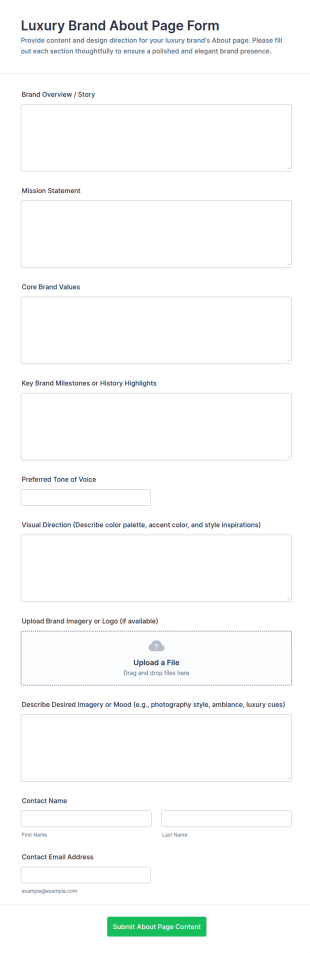 Luxury Brand About Page Form Template