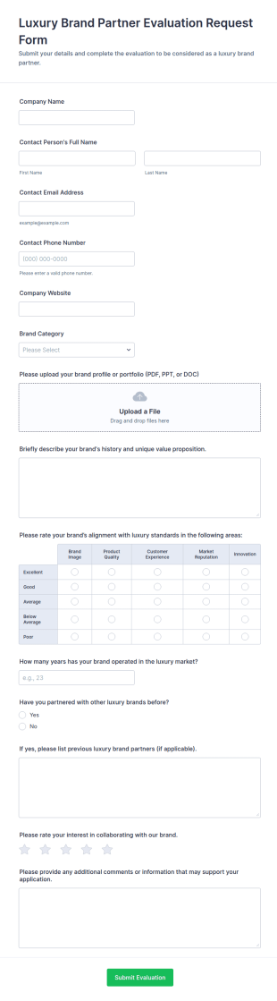 Luxury Brand Partner Evaluation Request Form Template