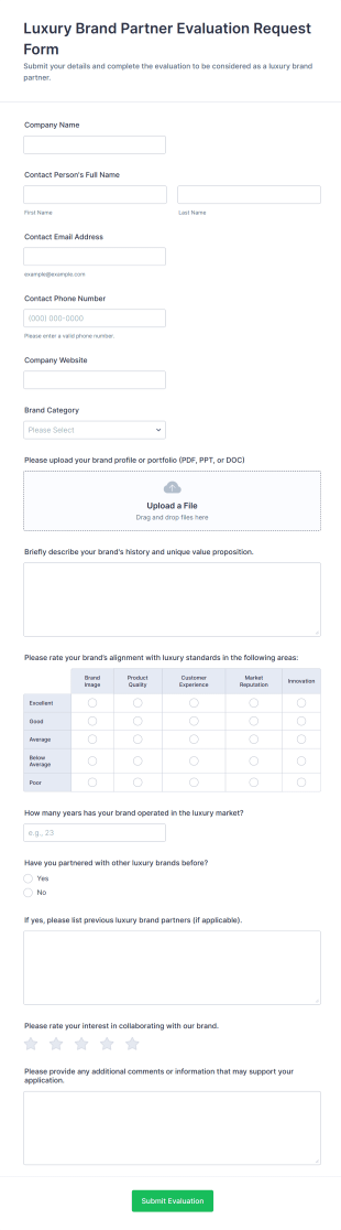 Luxury Brand Partner Evaluation Request Form Template