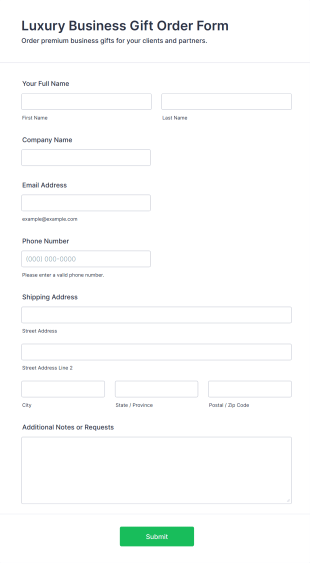 Luxury Business Gift Order Form Template