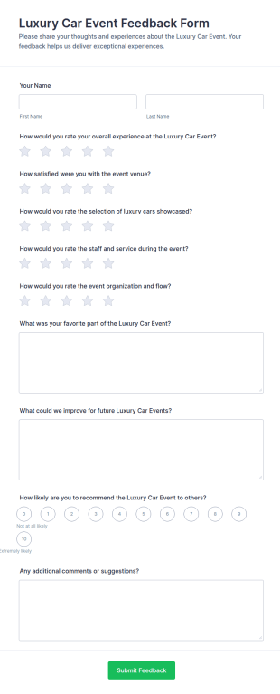 Luxury Car Event Feedback Form Template