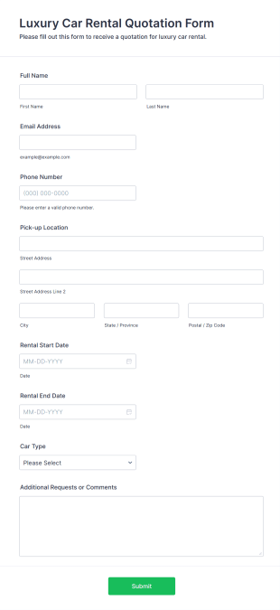Luxury Car Rental Quotation Form Template