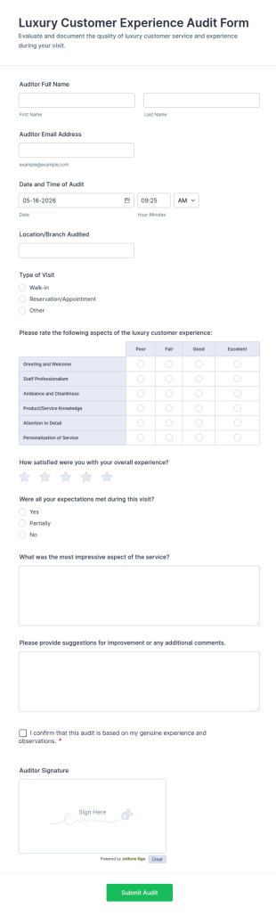 Luxury Customer Experience Audit Form Template