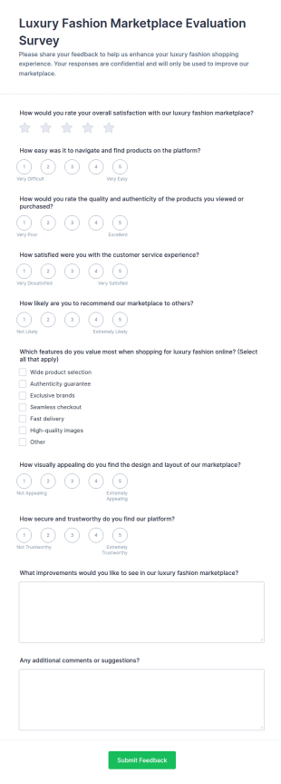 Luxury Fashion Marketplace Evaluation Survey Form Template